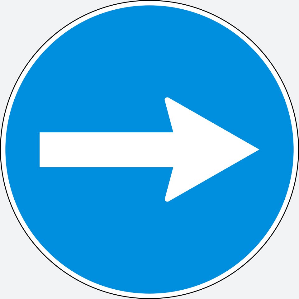 Blue circle with a thin white border; one horizontal white arrow pointing right.