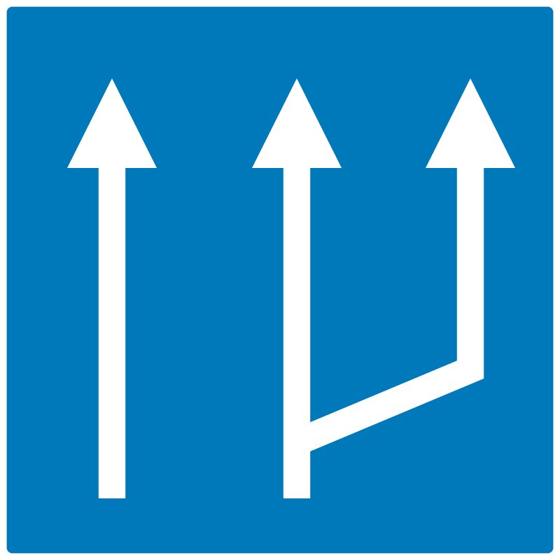 Blue square; two white vertical stems rise from the bottom, each with an upward arrowhead. A branch extends up-right from the right stem and then vertically to a third upward arrowhead.