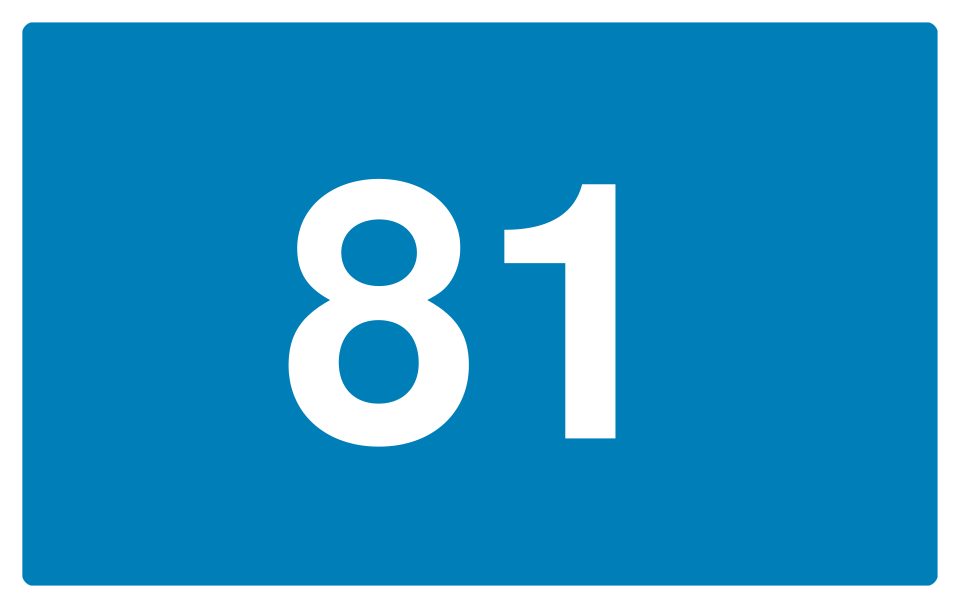 Blue rectangle bearing white “81”.