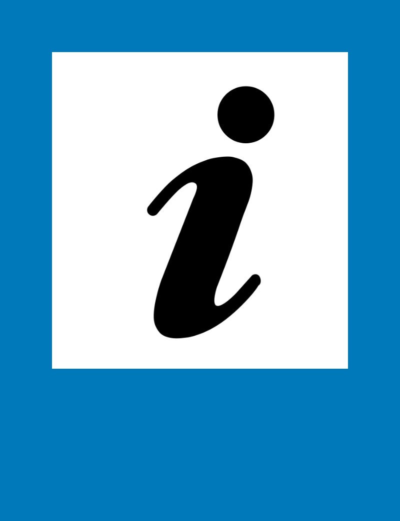 Portrait blue rectangle with a white inset panel containing a black italic lowercase “i”.