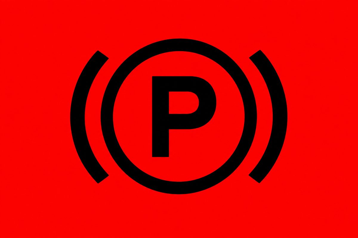 Black P inside a circle and two outer arcs on red.