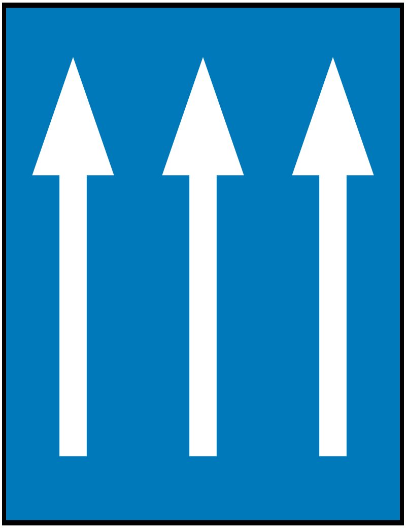 Portrait blue rectangle with a black border; three parallel white arrows pointing straight up.