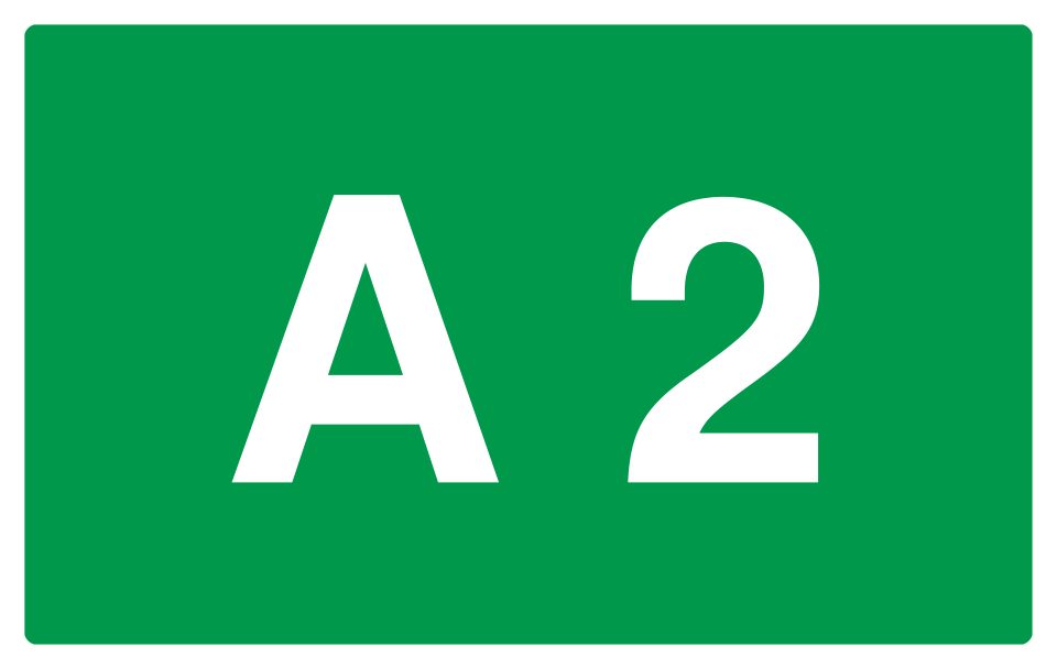 Green rectangle bearing white “A 2”.