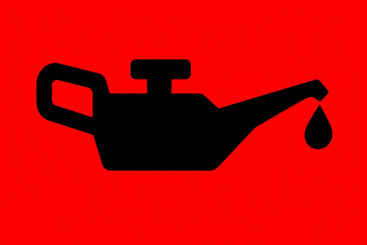 Black container-shaped symbol with a left handle, right spout and separate drop, on red.