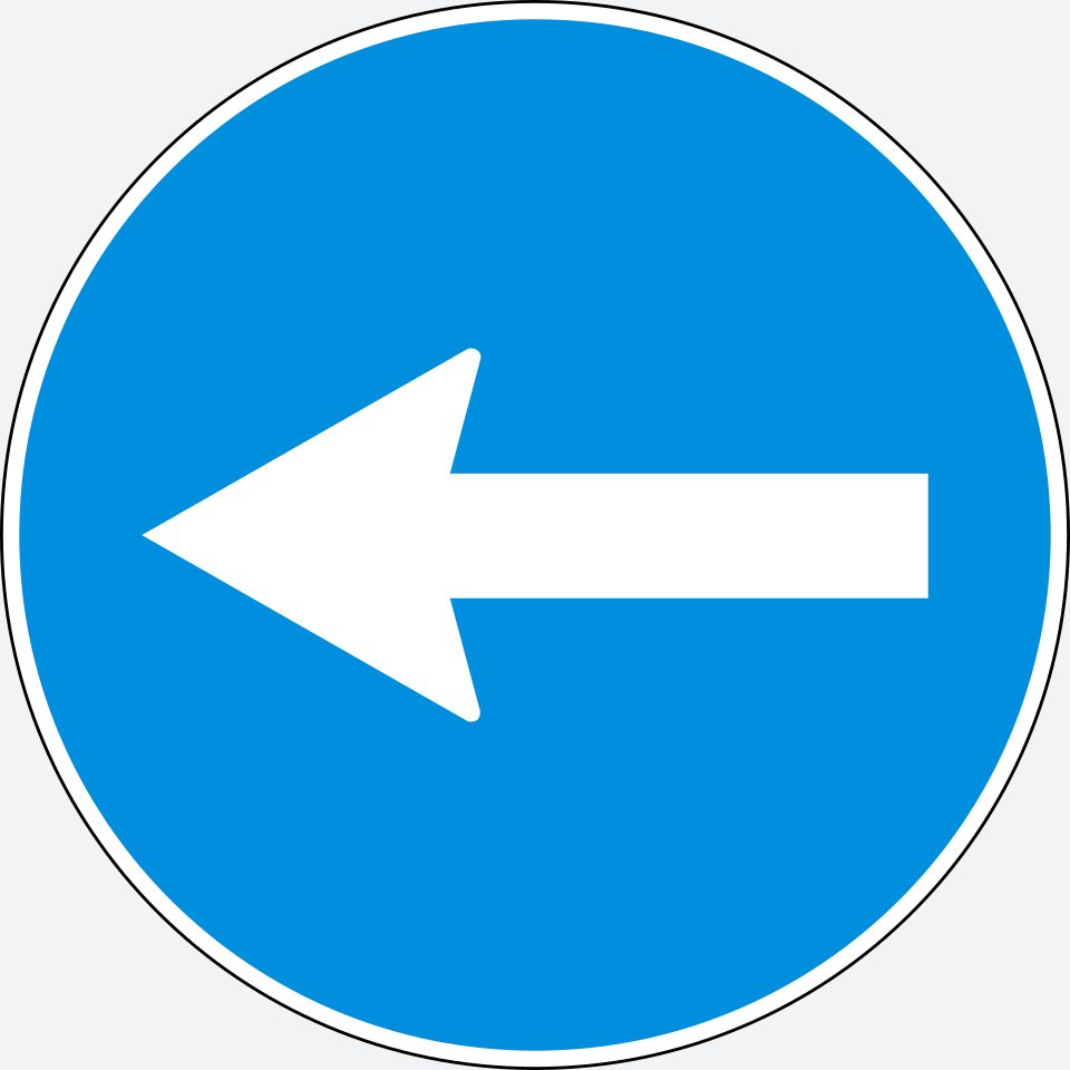 Blue circle with a thin white border; one horizontal white arrow pointing left.