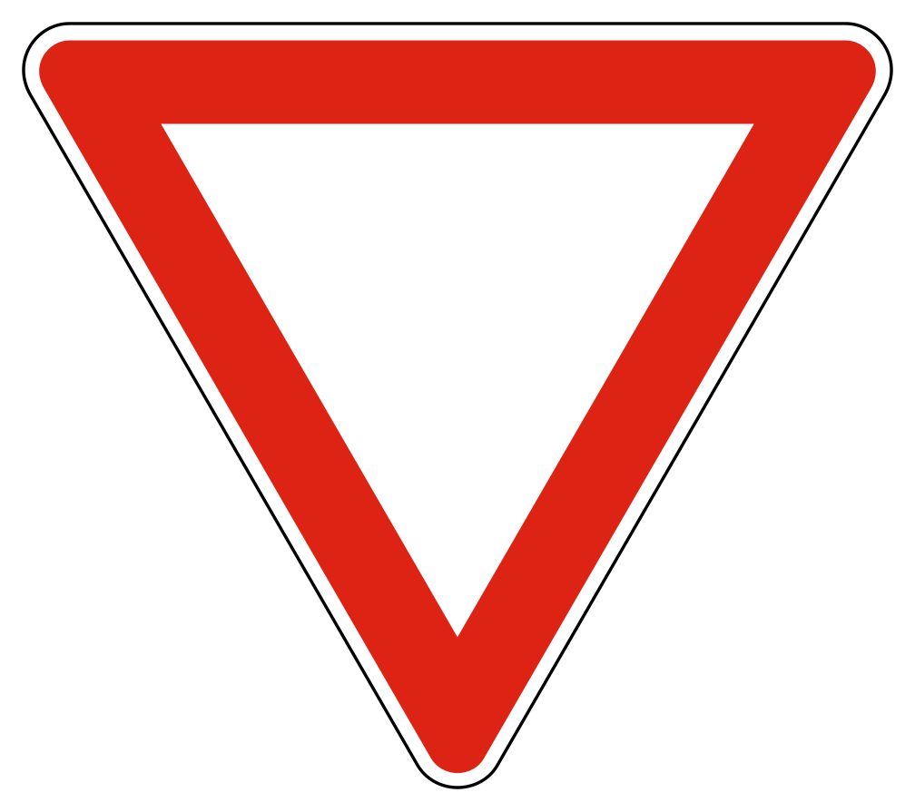 Downward-pointing triangle with a red border and plain white interior.