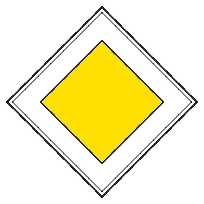 A yellow diamond centered inside a white diamond with black outlines.