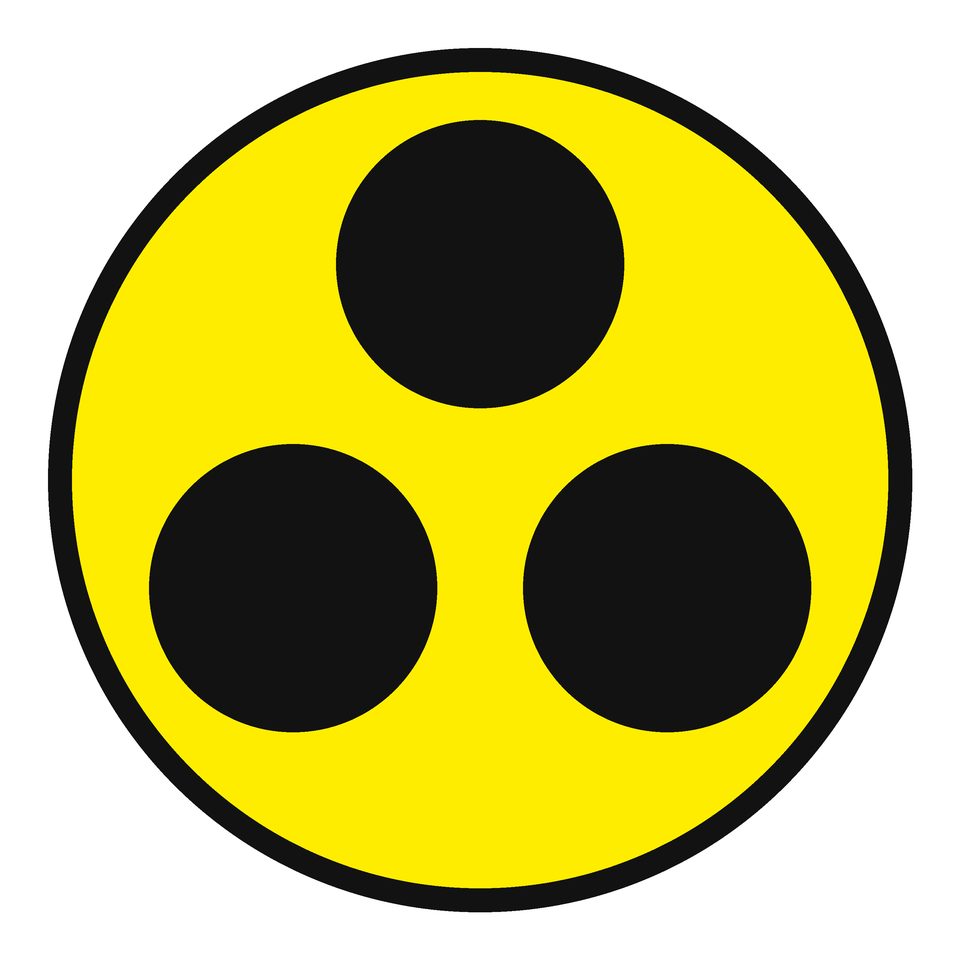 Yellow circle containing three black circles.
