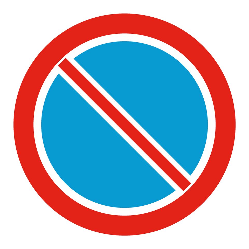 A blue circular sign with a red border and one diagonal red bar.