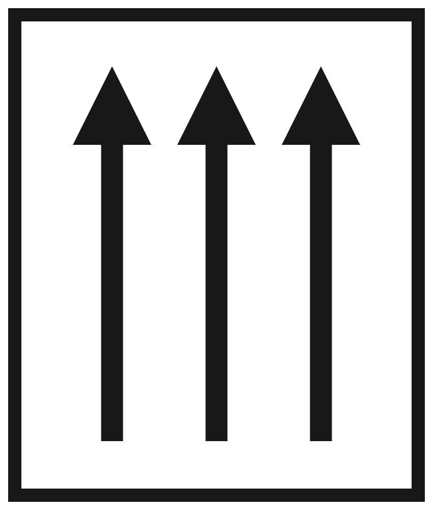 White rectangle with a black border and three parallel black upward arrows.