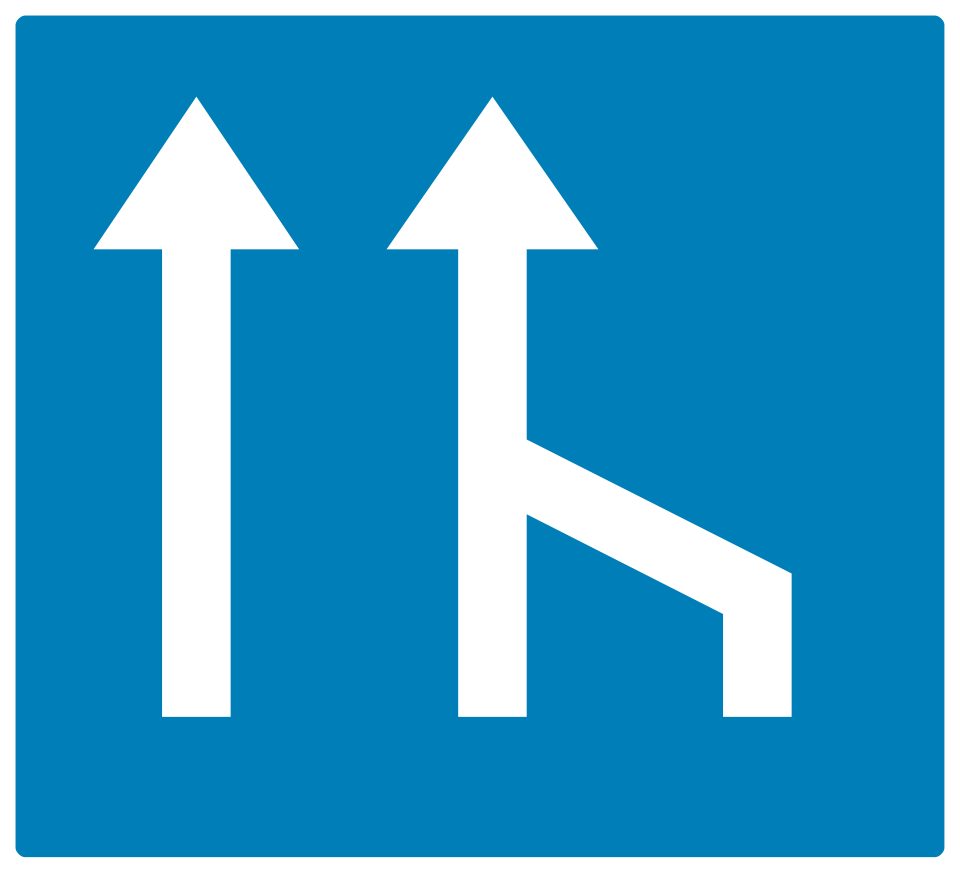Blue panel with two upward arrows and a branch joining the right arrow.