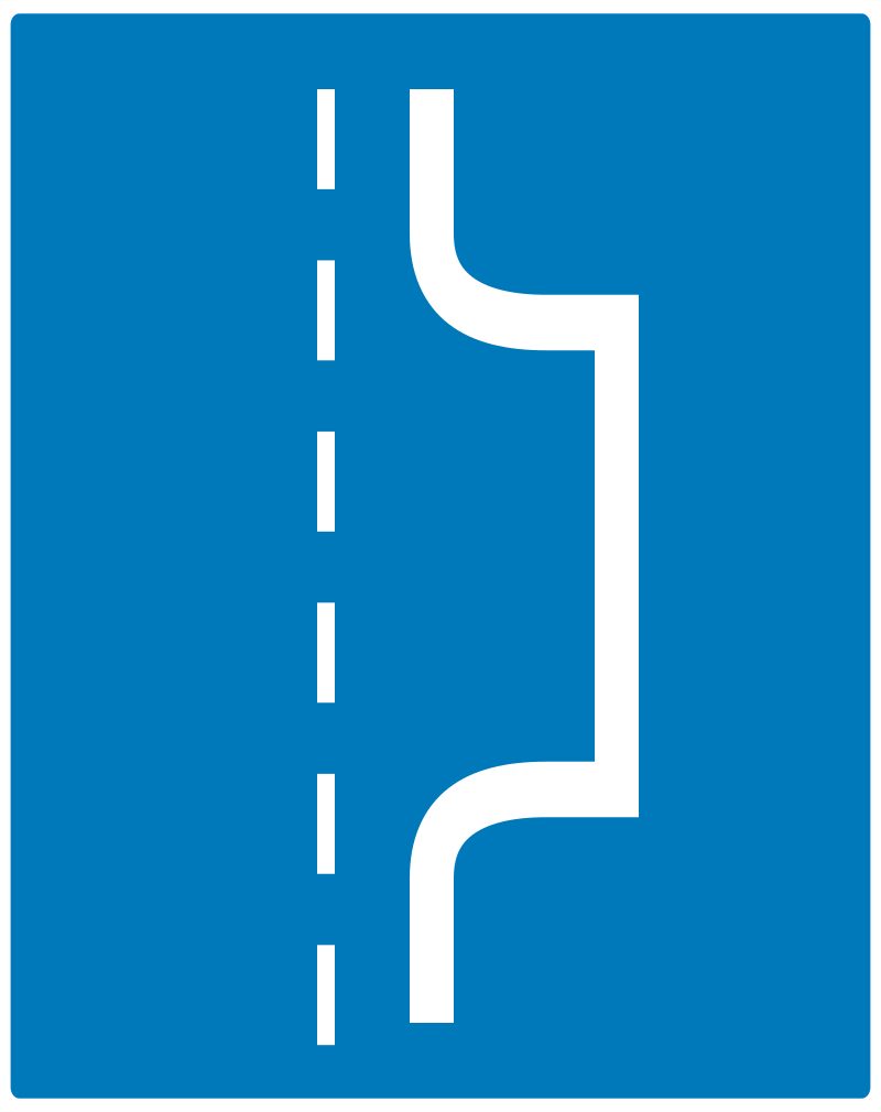 Portrait blue rectangle; a dashed vertical white line at left and a continuous white line at right that bends outward to the right, runs downward, and bends back inward.