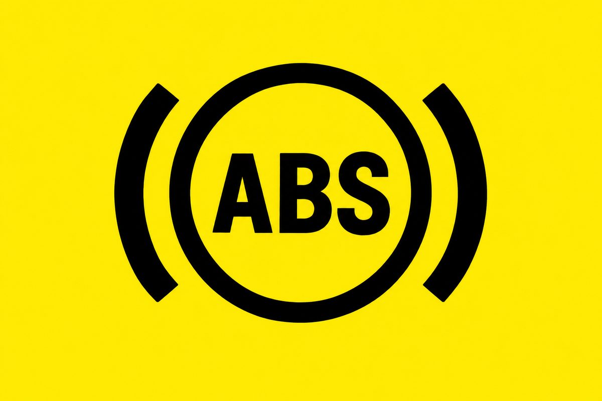 Black ABS letters inside a circle and two outer arcs on yellow.