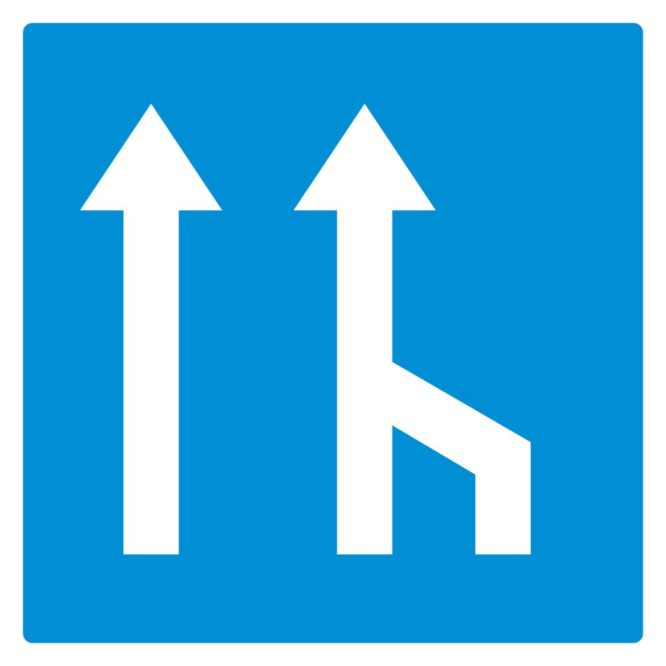 Blue panel with two white upward arrows and a third lower-right stem joining the right-hand arrow.