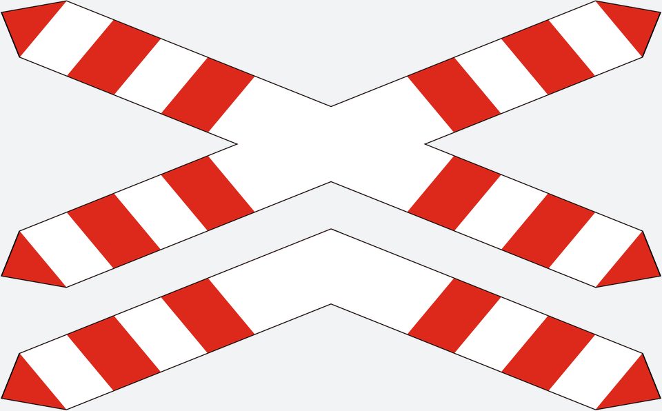 Red-and-white crossed bars with an additional lower pair of arms.