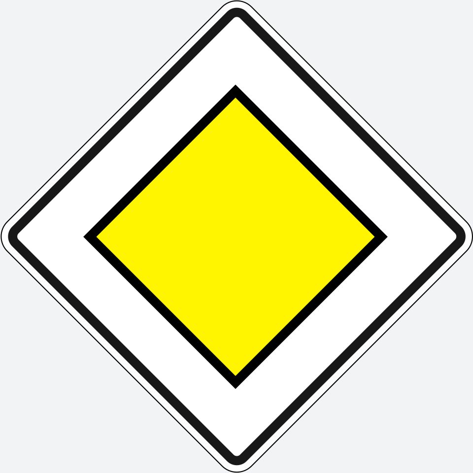 Yellow diamond with a white border and thin black outer outline.