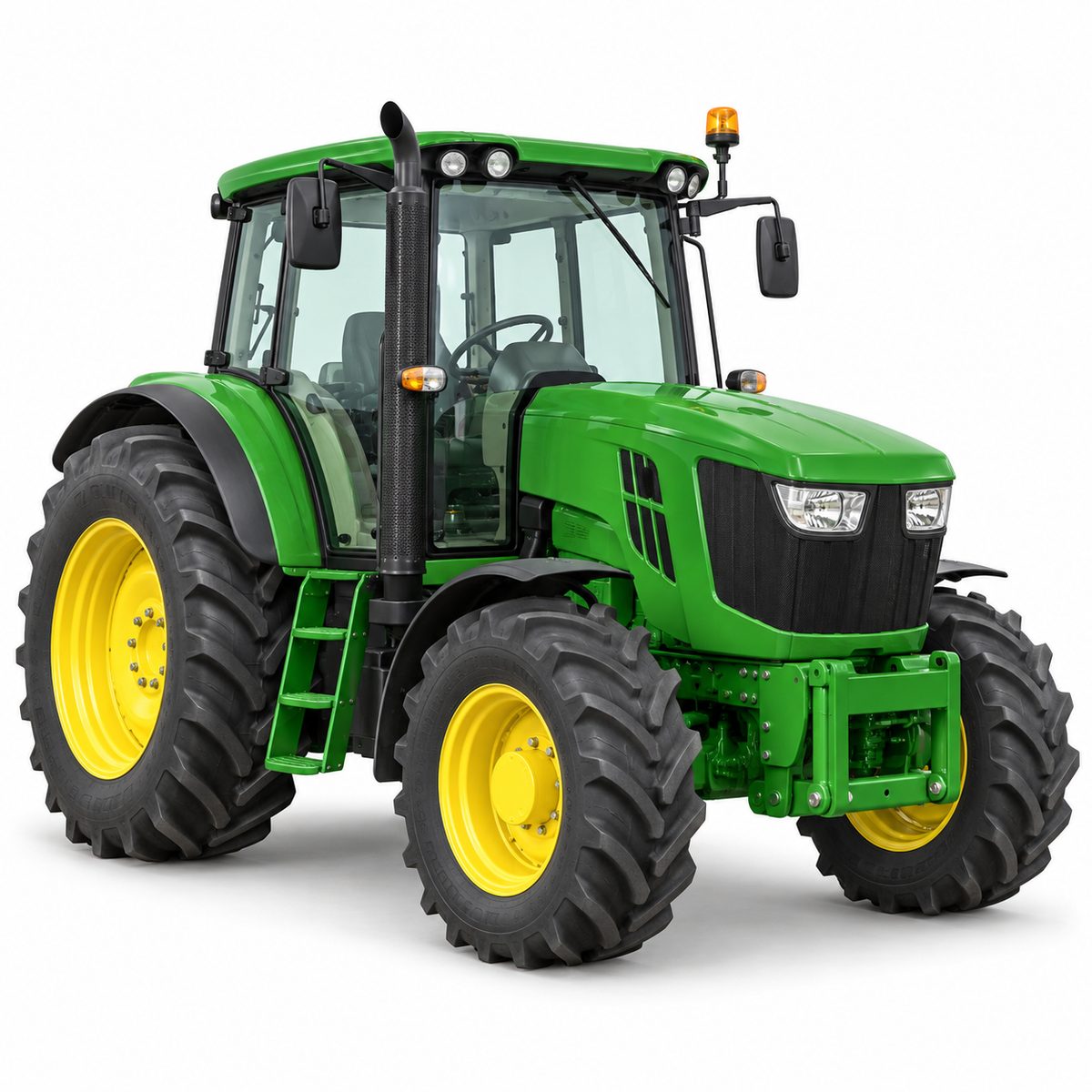 Green agricultural vehicle with large rear tyres and smaller front tyres.
