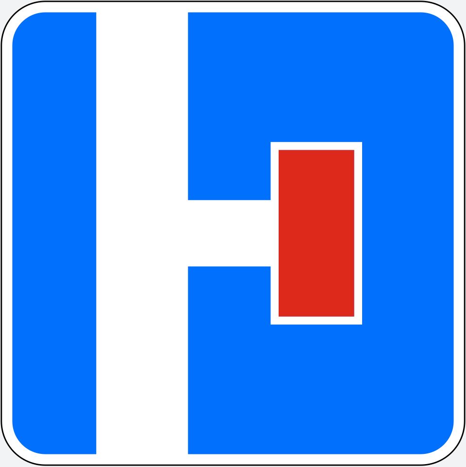 Blue square with a white border; a thick vertical white line branches right to a vertical red block outlined in white.