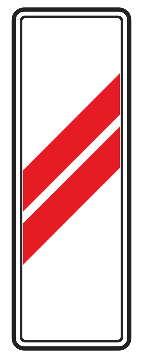 White upright rectangular board with two red diagonal stripes.