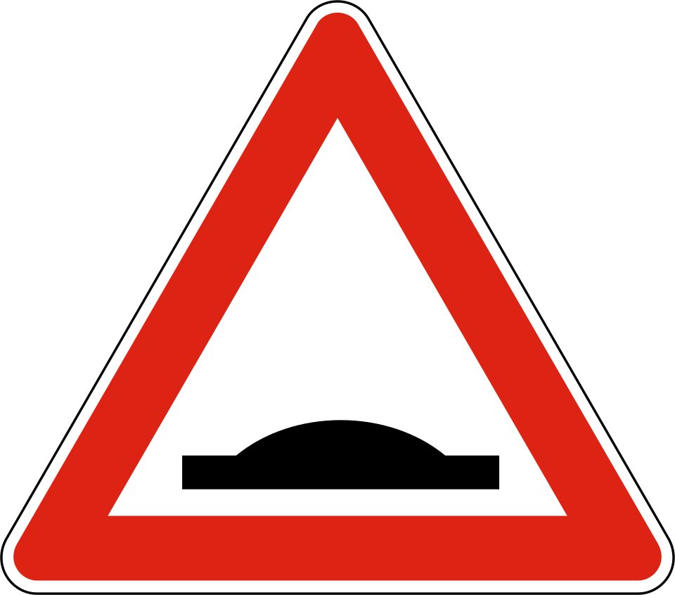 Red-bordered upright triangle; black road profile with one rounded raised hump.