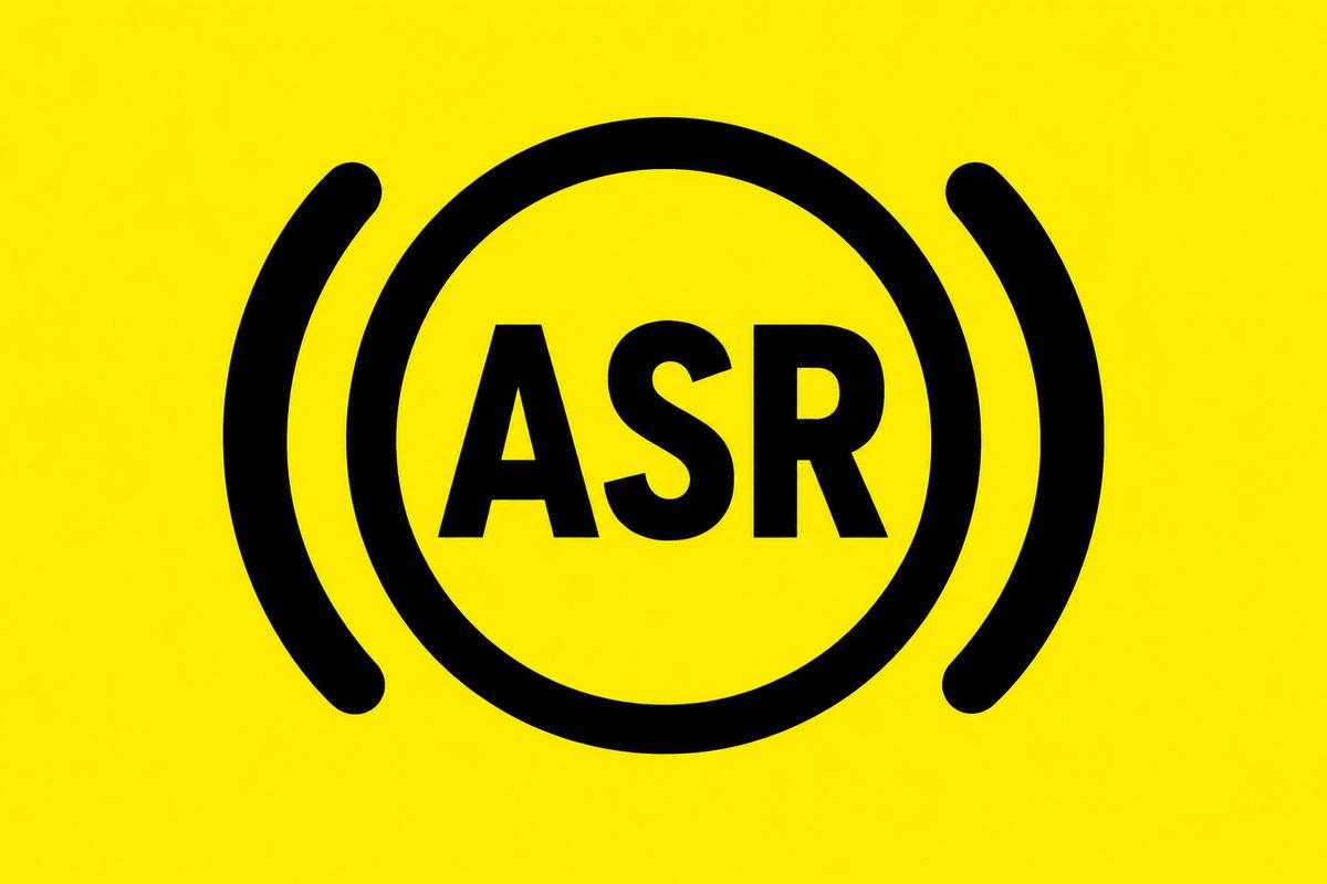 Black ASR letters inside a circle and two outer arcs on yellow.